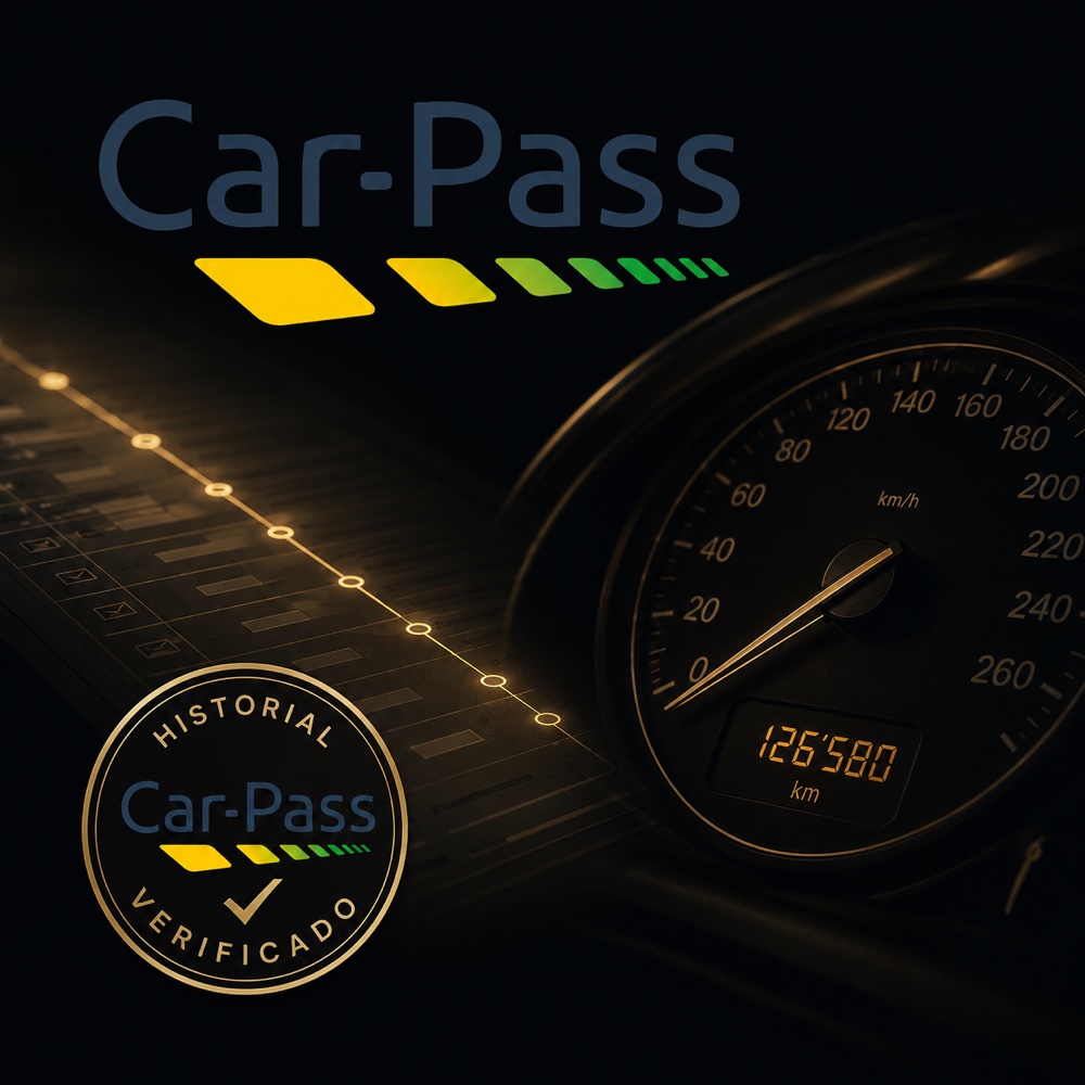 Cuentakilómetros de un coche con sello de verificación Car-Pass